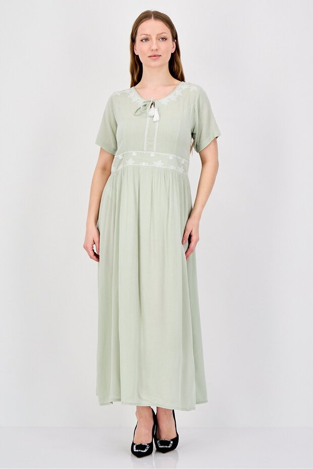 Women Embroidered Maxi Dress, Sage Green