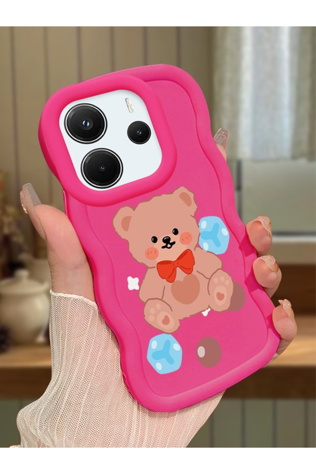 Redmi Note 14 4g Compatible Case with Camera Protector Red Silicone Couple Phone Case Bear Pattern