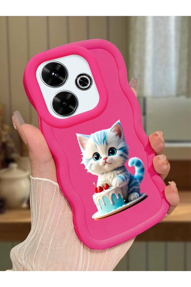 Redmi 13X Compatible Case Camera Protector Red Silicone Couple Phone Case Cat Pattern