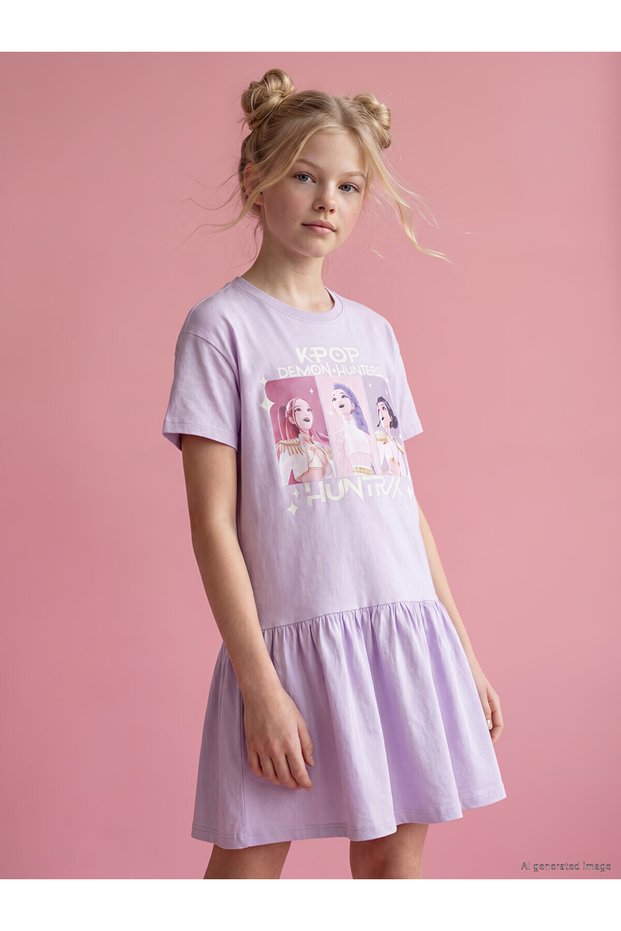 K-Pop Demon Hunters Printed Girls' Dress (S6)