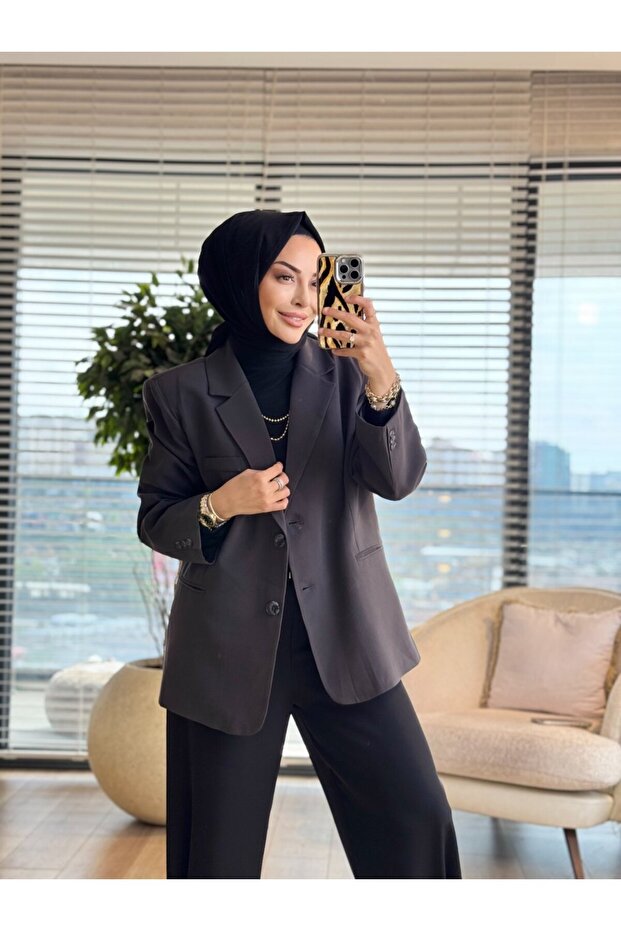 7688 سترة كبيرة الحجم بفتحة جانبية لون أنثراسايت