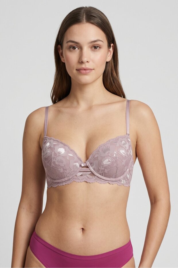 Women 3 Pieces Lace Padded Push Up Bra, Multicolor