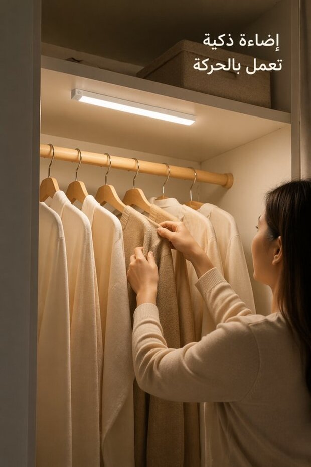 شريط إضاءة LED من الألومنيوم مع مستشعر حركة، قابل لإعادة الشحن عبر USB-C، مغناطيسي، 3 ألوان قابلة للتعتيم، مناسب للخزانة
