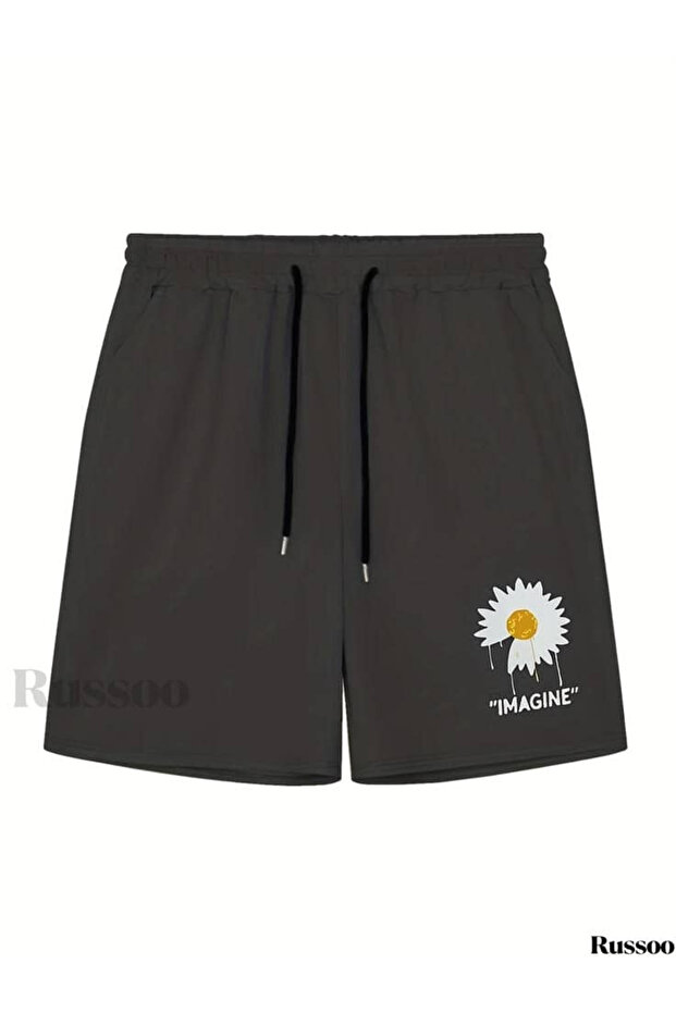 Hanangiyim Black Shorts Printed Comfortable Fit Elastic Waist Daily Sports Summer