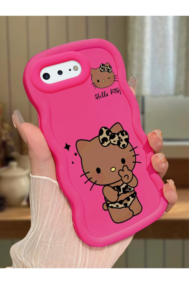 iPhone 8 Plus Compatible Case with Camera Protector Red Silicone Couple Phone Case Kitty Pattern