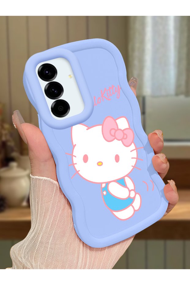 Samsung Galaxy A56 Compatible Case Camera Protector Blue Silicone Couple Phone Case Kitty Pattern