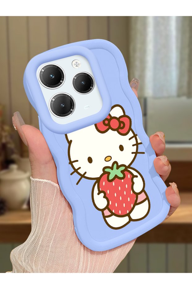 Infinix Hot 40 Compatible Case Camera Protector Blue Silicone Couple Phone Case Kitty Pattern