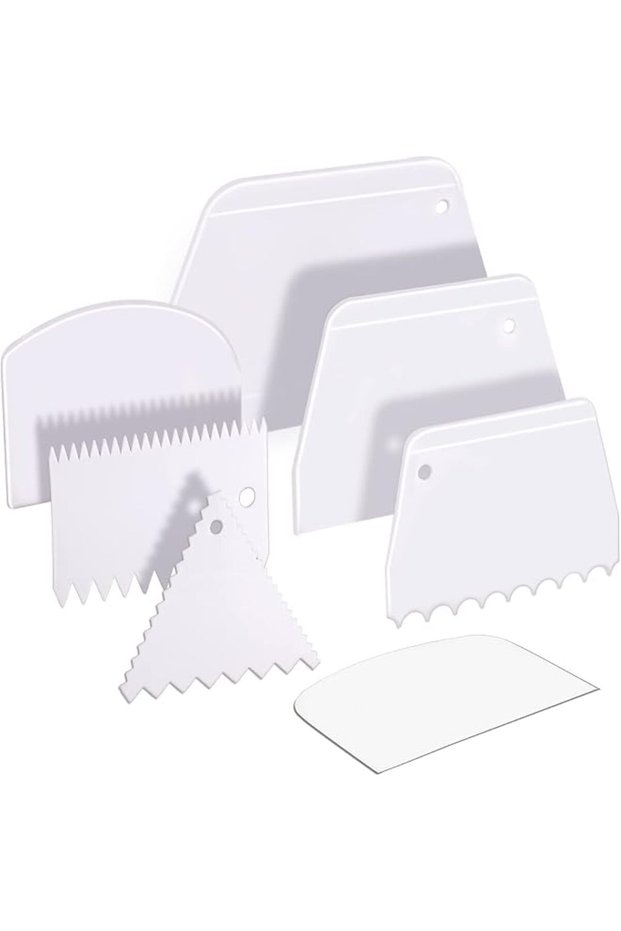 Cake Scraper and SmoSet - 7 Pcs Dough and Bowl Scraper Cutters, Icing Tool Set for Bread, Cake, and Fondant