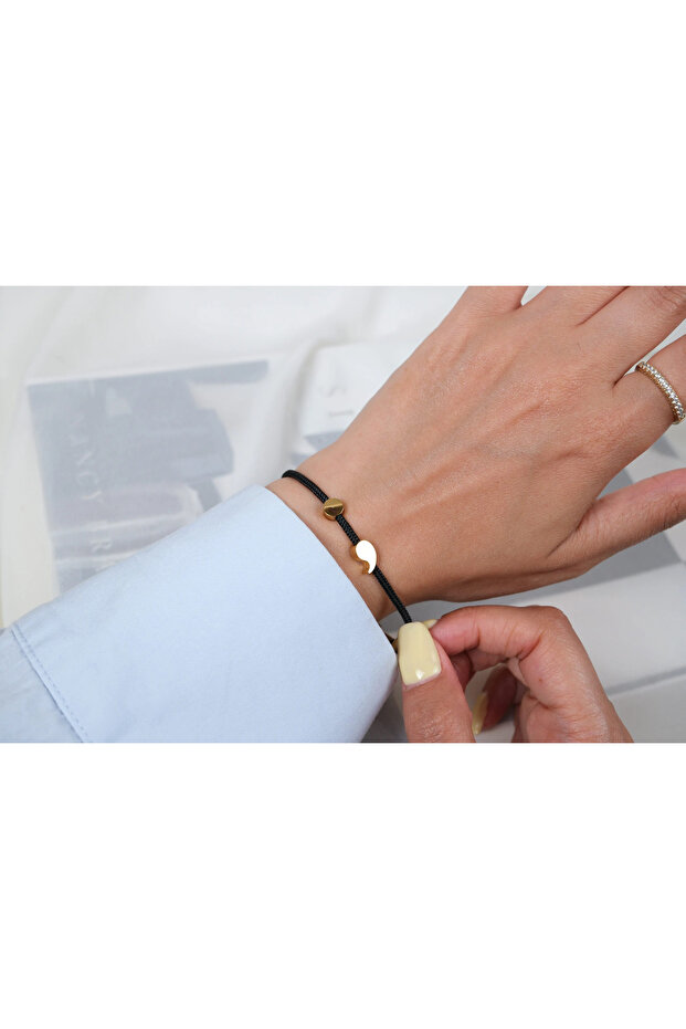 Blk592 Comma-Shaped Black Cord Bracelet (17 cm + 3 cm Extension)