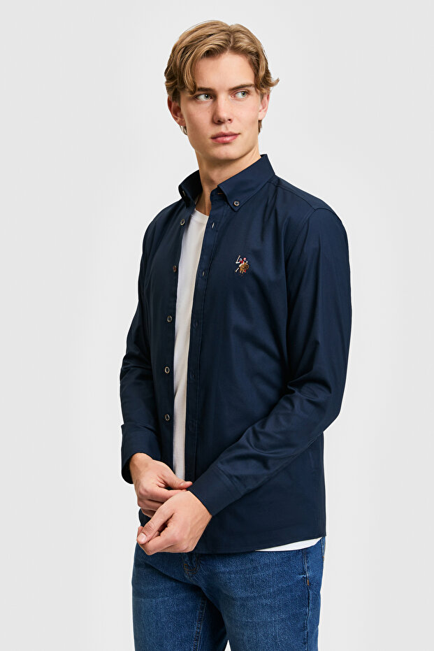 Men's Navy Blue Long Sleeve Basic Shirt 50322161-Vr033