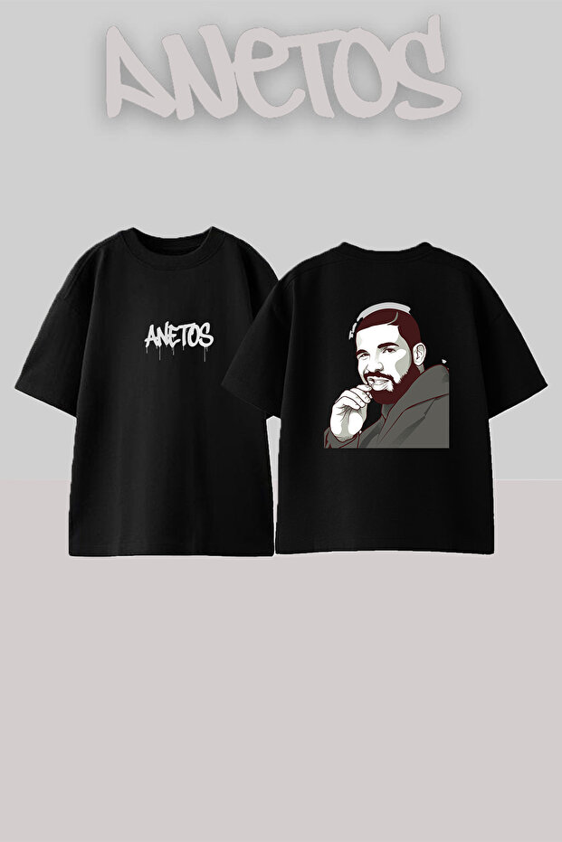 Drake_21 Design Printed Unisex Oversize Black Tshirt