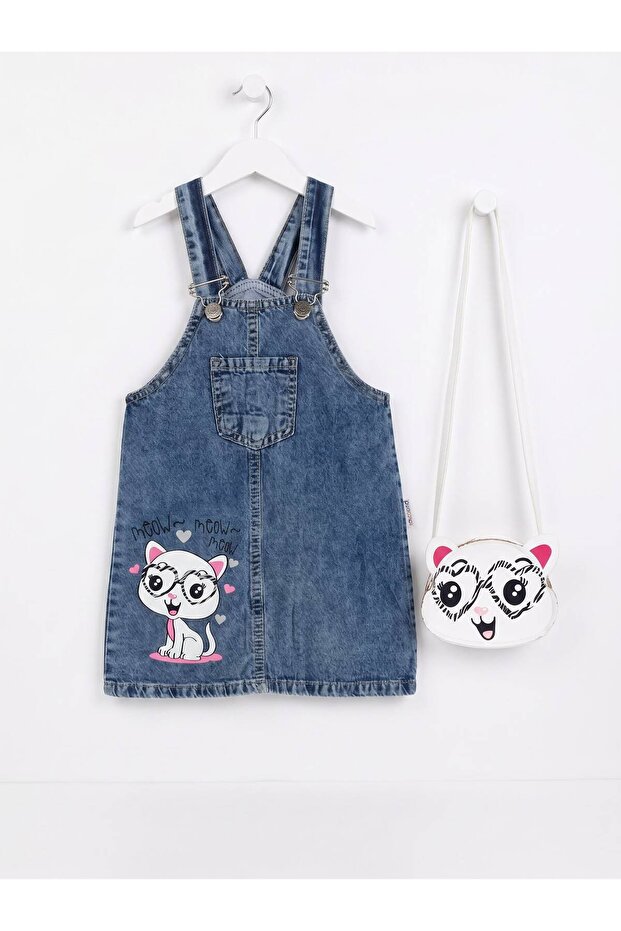 Girls' Denim Dungaree Dress | Cute Duck Design Denim Model – Gift Bag Included