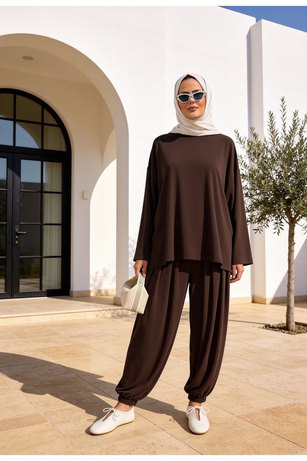 Pike Modal Shalwar Trousers Model Oversize Suit – Brown