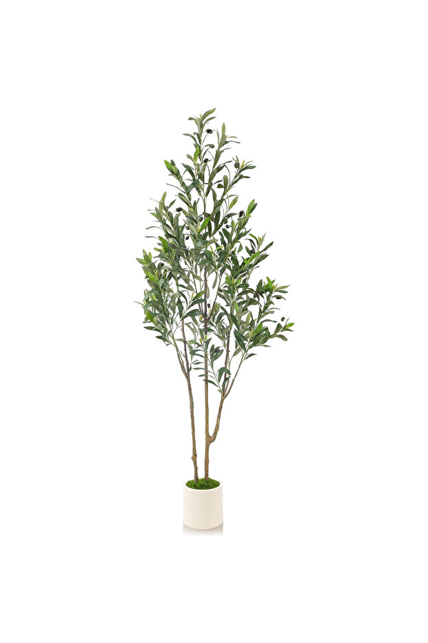 Lifelike 152cm Double Trunk Artificial Olive Tree Textured Trunk Adjustable Branches Moss Pot