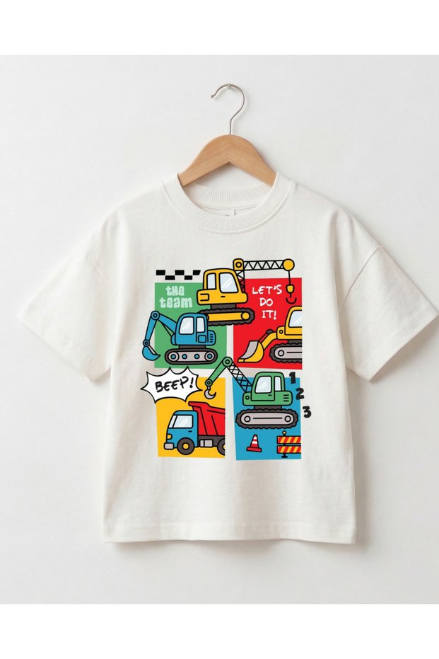 Construction Vehicle Printed Kids Oversize T-Shirt – Unisex