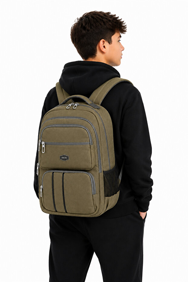 Unisex Canvas Fabric School Bag with Laptop Compartment, Daily Sports Travel Backpack