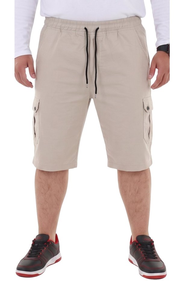 Men's Large Size, Suitable for Weight up to 177 Kilograms, Knee-Length Cargo Pocket Gabardine Capri Stone in Stone Color