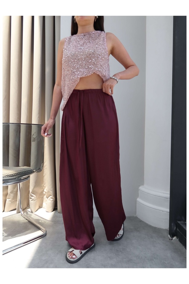 Satin Lace-Up Casual Trousers