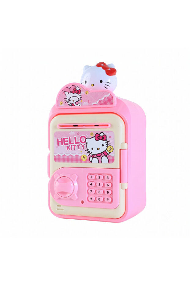 حصالة أطفال إلكترونية ذكية بتصميم هيلو كيتي (Hello Kitty) مع قفل برقم سري - وردي
