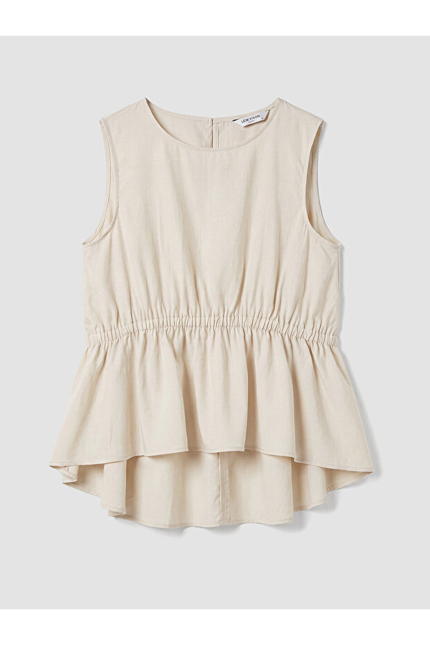 Nevavm Oval Collar Peplum Blouse with a Difference