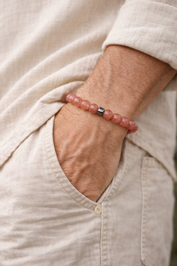 Strawberry Quartz Men's Bracelet | Love & Love Frequency | Natural Stone