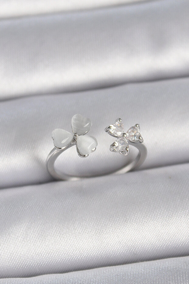 Brass silver color adjustable zircon stone white enamel heart model women's ring