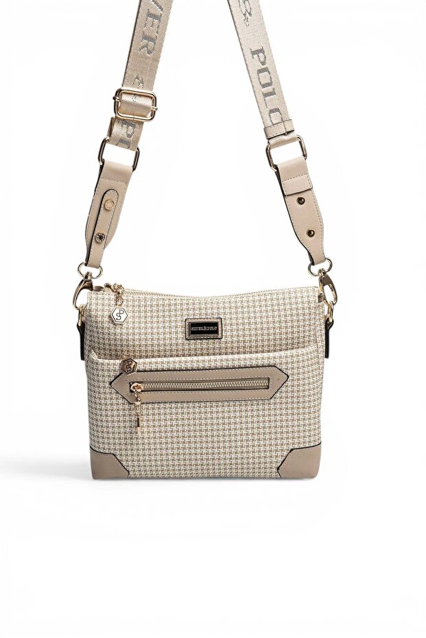 Sand - Sand Beige Houndstooth Plaid Women's Crossbody Bag Sp1110