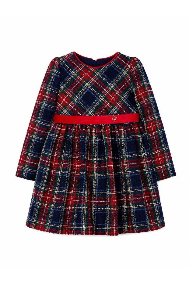 Girl's Plaid Dress 2-10 Years Dark Blue - Burgundy