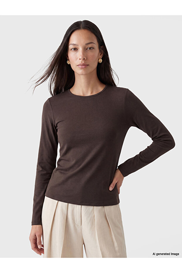 Lcw Everyday Brown Crew Neck Women's Bodysuit