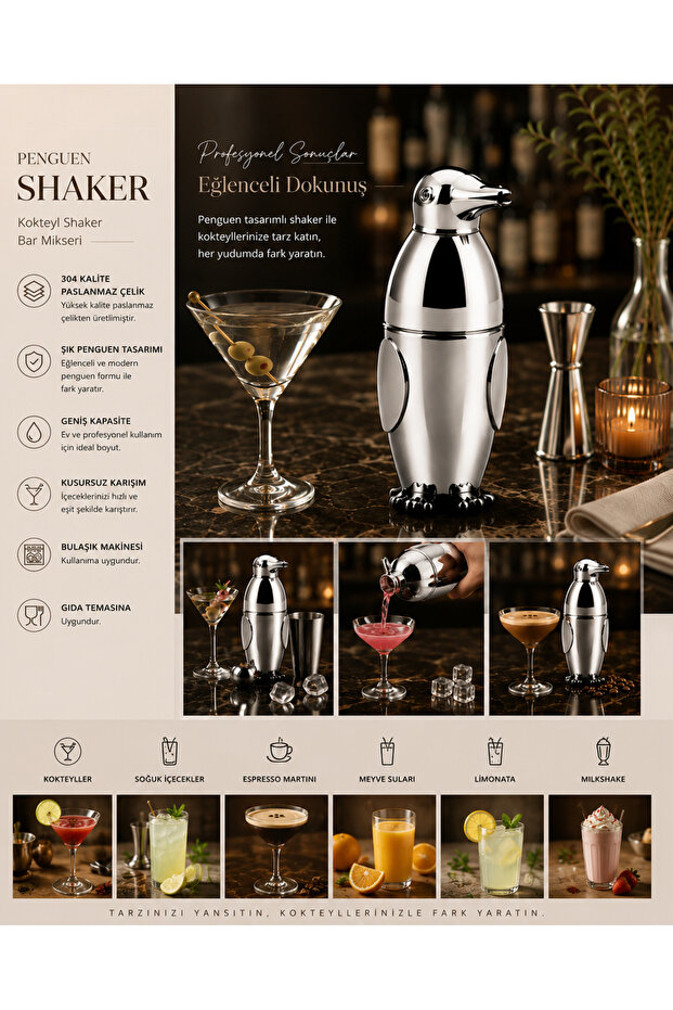 Penguin Shaker – 550 ml Fun and Professional Bar Mixer
