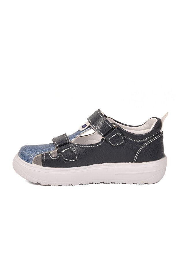 Navy Blue-Cotton-White Orthopedic Velcro Comfortable Boys' Sandals 26A24 P