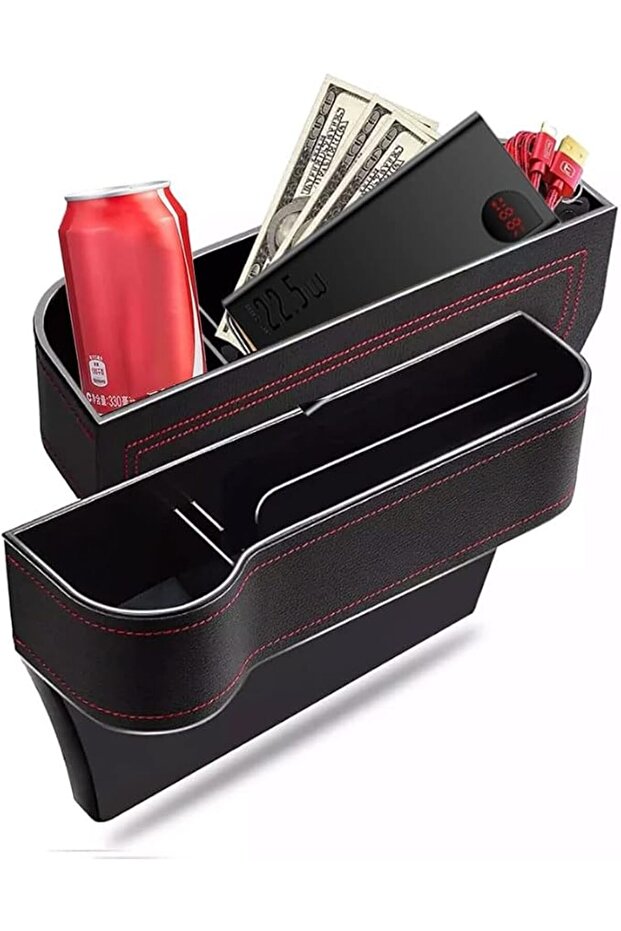 Car Seat Gap Filler Organizer, 2 Pack Auto Console Side Storage Box, PU Leather Car Organizer Front Seat with Cup Holder, Side Gap Filler Fit, Car Pocket for Interior Essentials (Black)