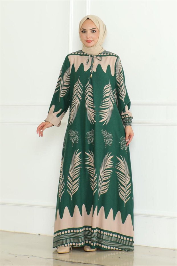 Laced Collar Viscose Dress Smart Green