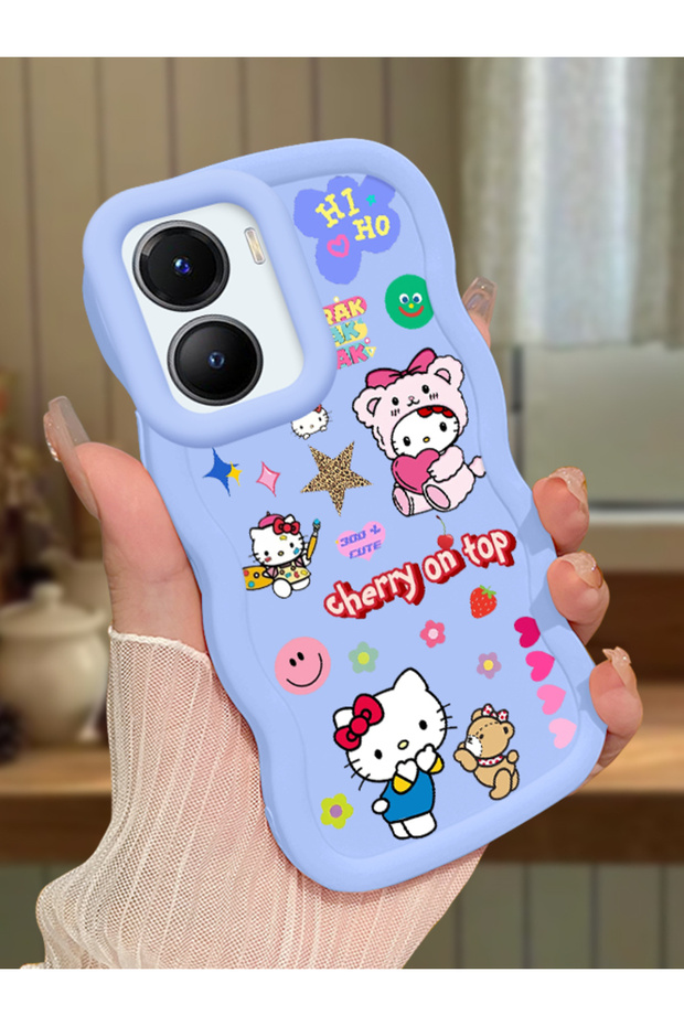 Vivo Y56 Compatible Case Camera Protector Blue Silicone Couple Phone Case Kitty Pattern
