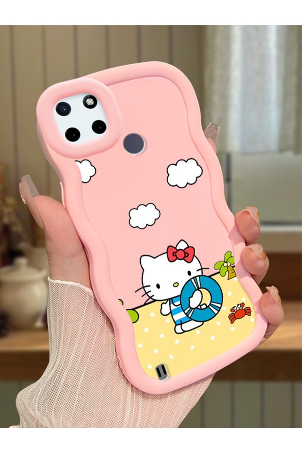 Realme C25Y Compatible Case Camera Protector Pink Silicone Couple Phone Case Kitty Pattern