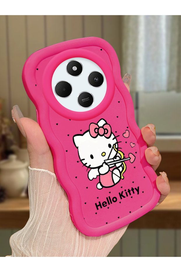 Redmi 14C Compatible Case Camera Protector Red Silicone Couple Phone Case Kitty Pattern