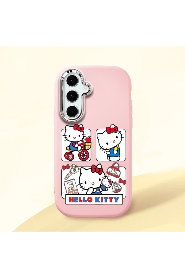 Samsung Galaxy S24 Fe Compatible Case with Camera Protector Pink Silicone Couple Phone Case with Kitty Pattern