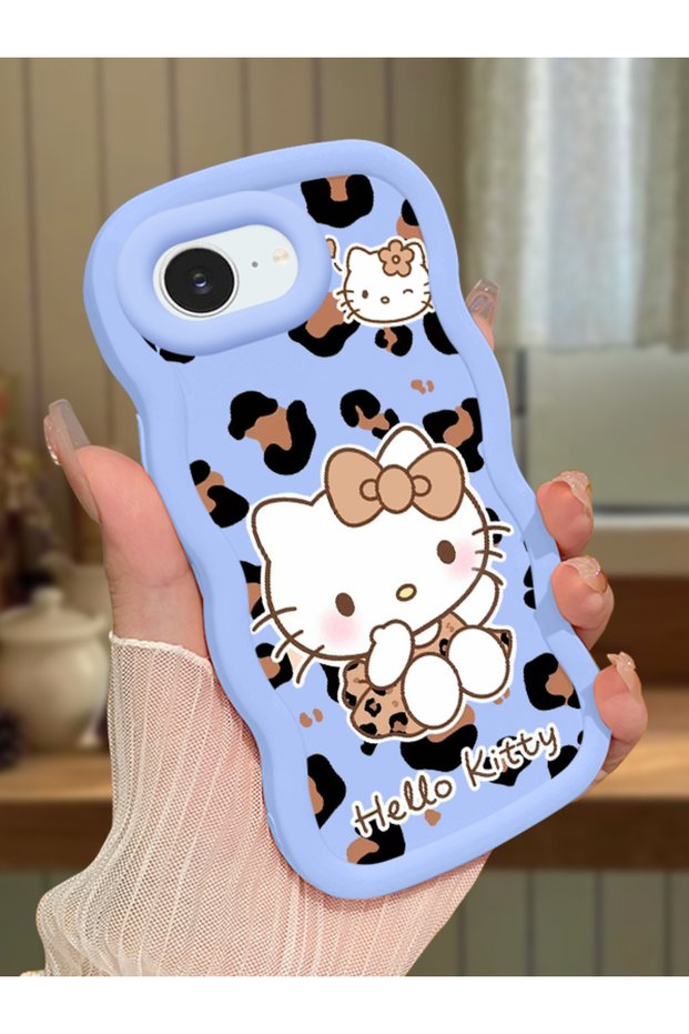 iPhone 17E Compatible Case Camera Protector Blue Silicone Couple Phone Case Kitty Pattern