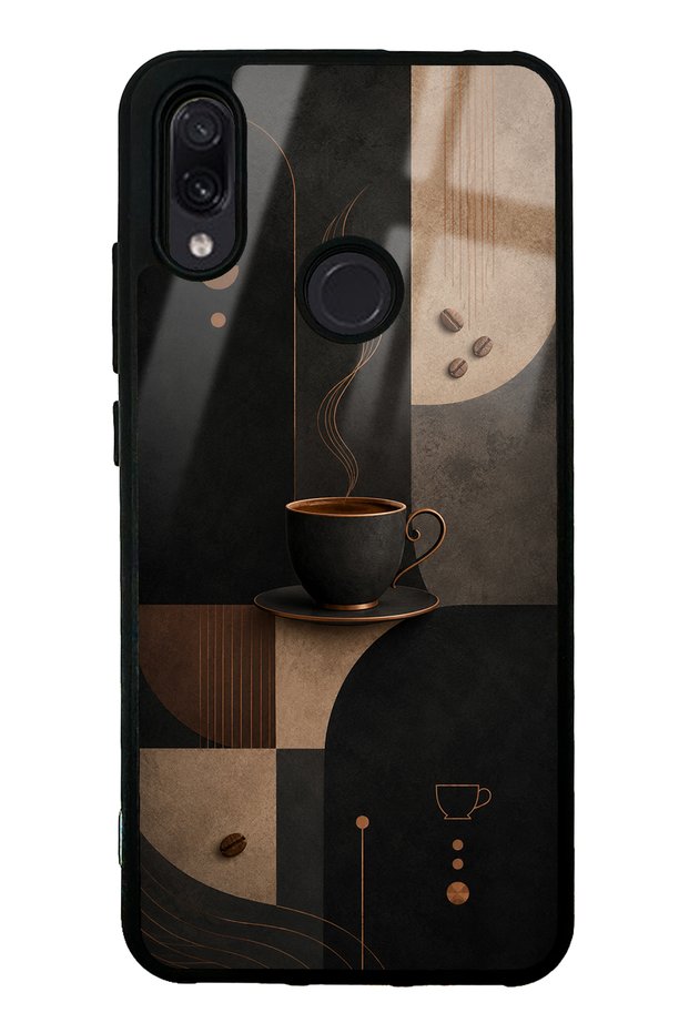 Xiaomi Redmi Note 7 Black Glossy Phone Case with Mocha Coffee Design