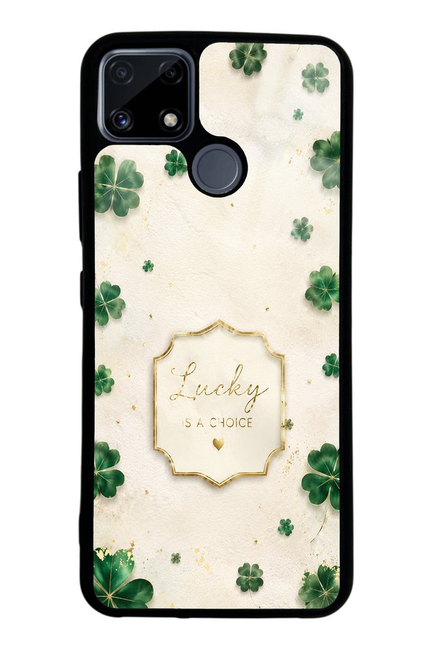Realme C25 Ivory Glossy Phone Case with Lucky Clover Design