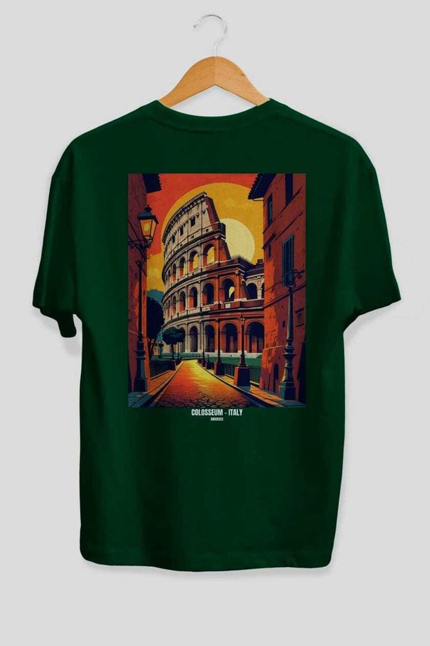 Colosseum Italy 5 Green Oversize Country City Back Printed Unisex T-Shirt 100% Cotton Premium