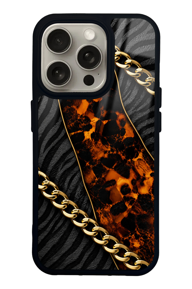 iPhone 15 Pro Golden Eclipse Design Glossy Phone Case