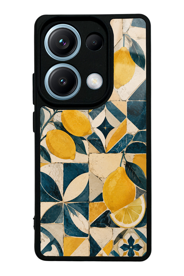Xiaomi Redmi Note 14S Glossy Phone Case with Mediterranean Lemon Mosaic Design