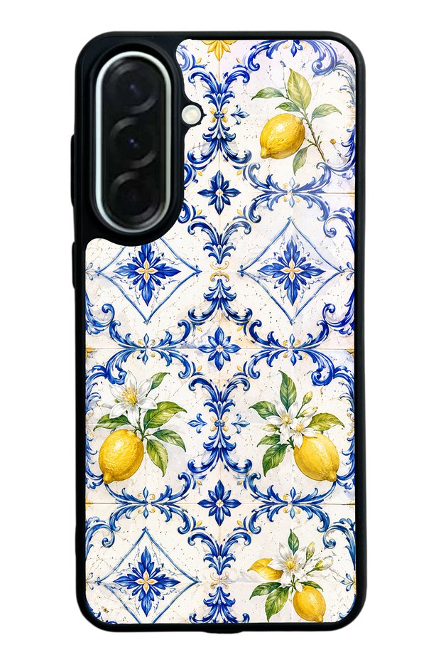 Samsung A37 Glossy Phone Case with Sapphire Lemon Tiles Design