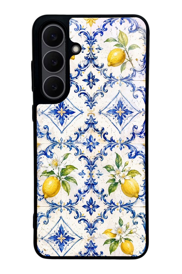 Samsung S25 Fe Sapphire Lemon Tiles Design Glossy Phone Case