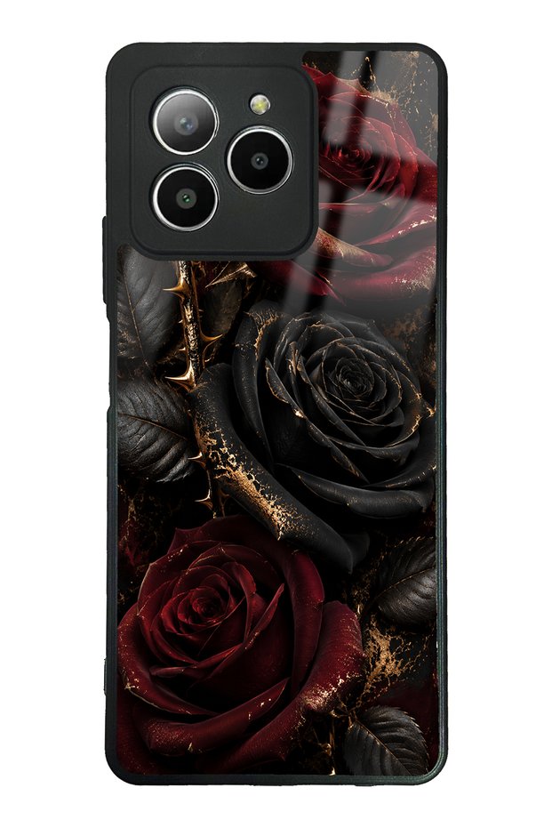 Omix X7 Glossy Phone Case with Obsidian Crimson Rose Design