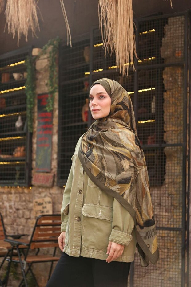 Petra Modern Brush Pattern Shawl - Khaki