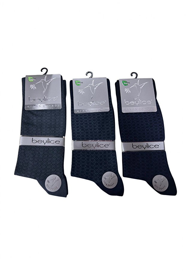 Beylice Patterned Bamboo Stitch-Free Men's Socks - Non-Squeezing Elastic - Rabbit Ear Grip Heel 6 Pcs