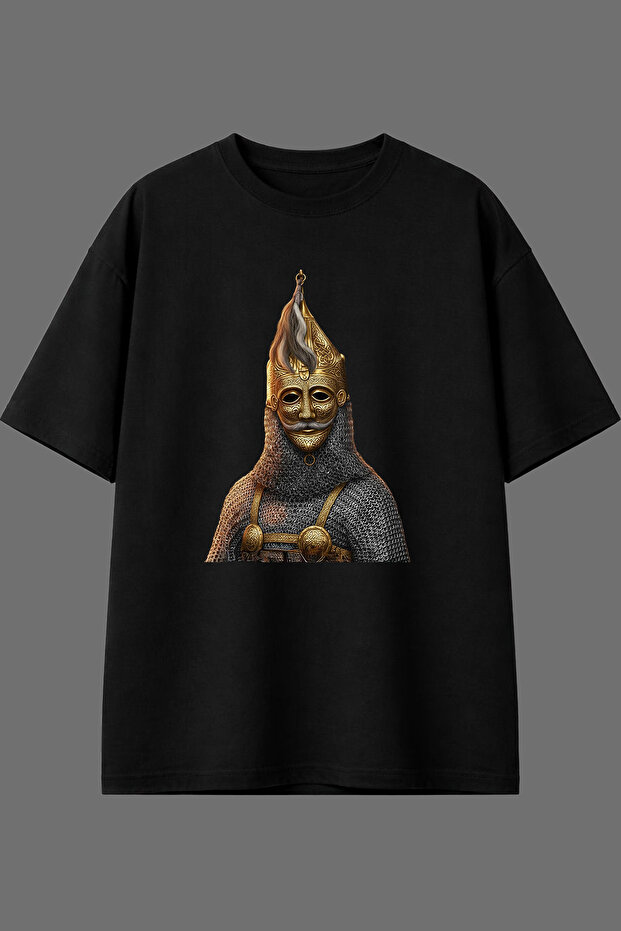 Old Turkish Design Front Printed Black Oversize T-Shirt