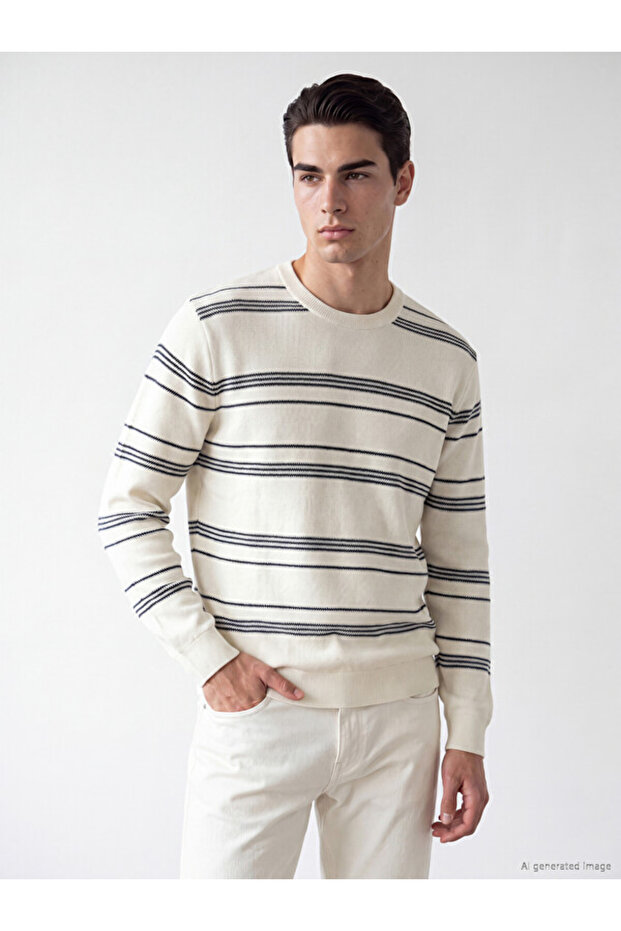 Esvab • Modern & Distinctive Zero Roba Collar Striped Men's Knitwear Sweater